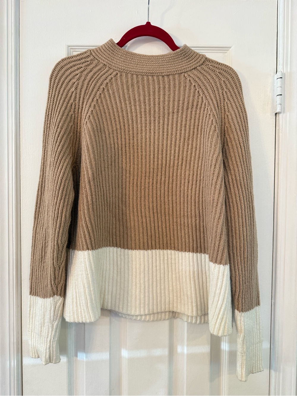 Banana Republic Two-Tone Ribbed Crewneck Sweater in Tan and Cream